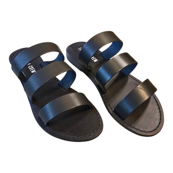 Chelsea Crew Trigg Leather Slide Sandal Womens Size 7 Black Vacation Beach NIB - Picture 1 of 11